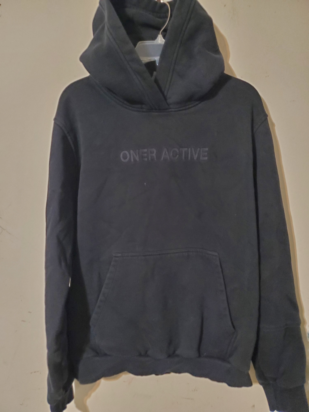 Oner Active Black Pullover Hoodie with Embossed Logo